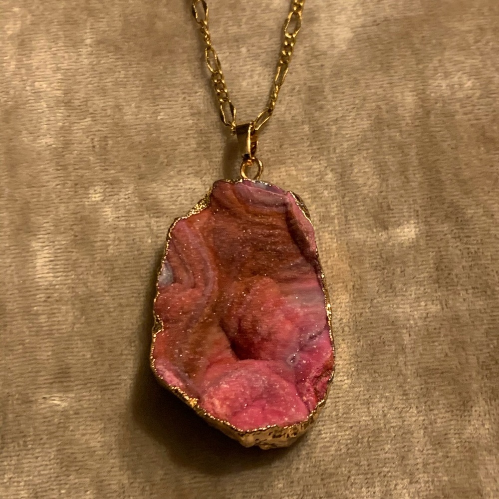 Waves of Pink Purple Druzy Pendant & Necklace NEW